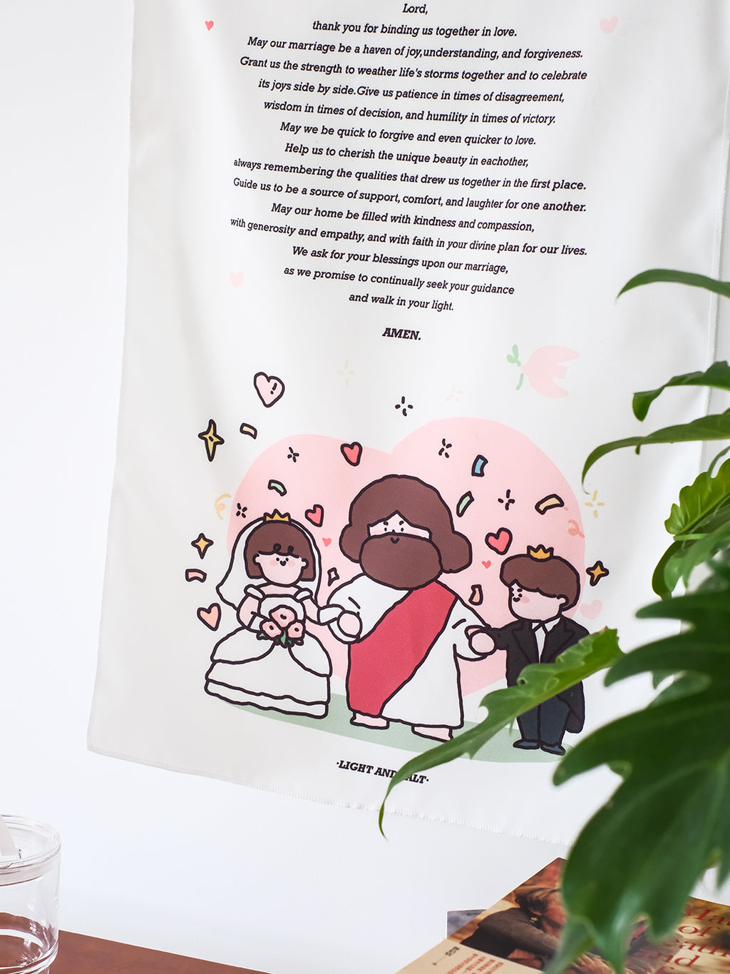 光盐生活馆卡通插画氛围感墙壁装饰挂布双语美好/婚姻/主祷文/每日宣告