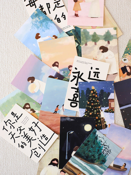 馆馆原创可爱插画经文明信片卡片