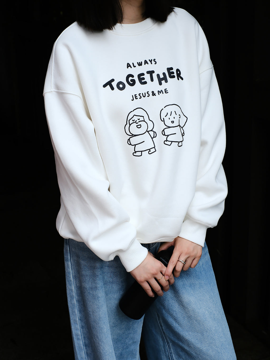 光盐生活馆秋冬新款重磅480g秋冬圆领双层卫衣休闲百搭宽松显瘦情侣款/一起跟随祂