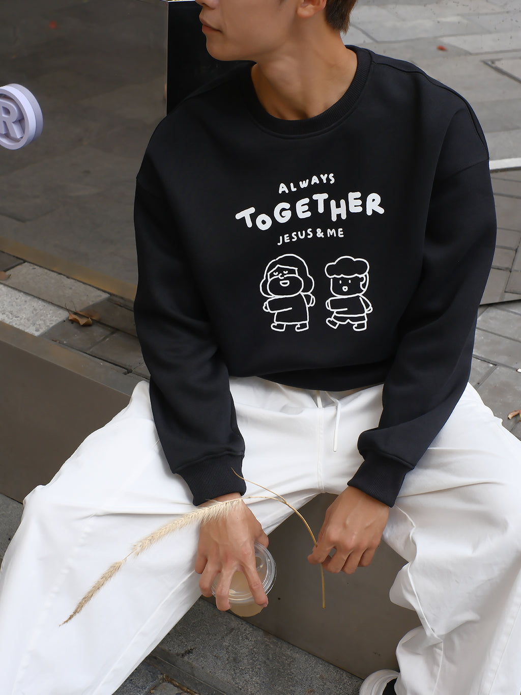 光盐生活馆秋冬新款重磅480g秋冬圆领双层卫衣休闲百搭宽松显瘦情侣款/一起跟随祂