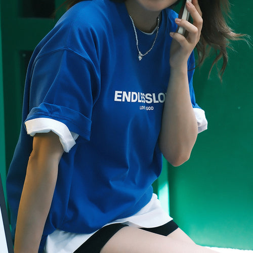 Endless Love: Summer New Earth Color 270G Loose Short Sleeve Loose Oversize Simple and Versatile Heavy duty T-shirt for Men and Women Couple