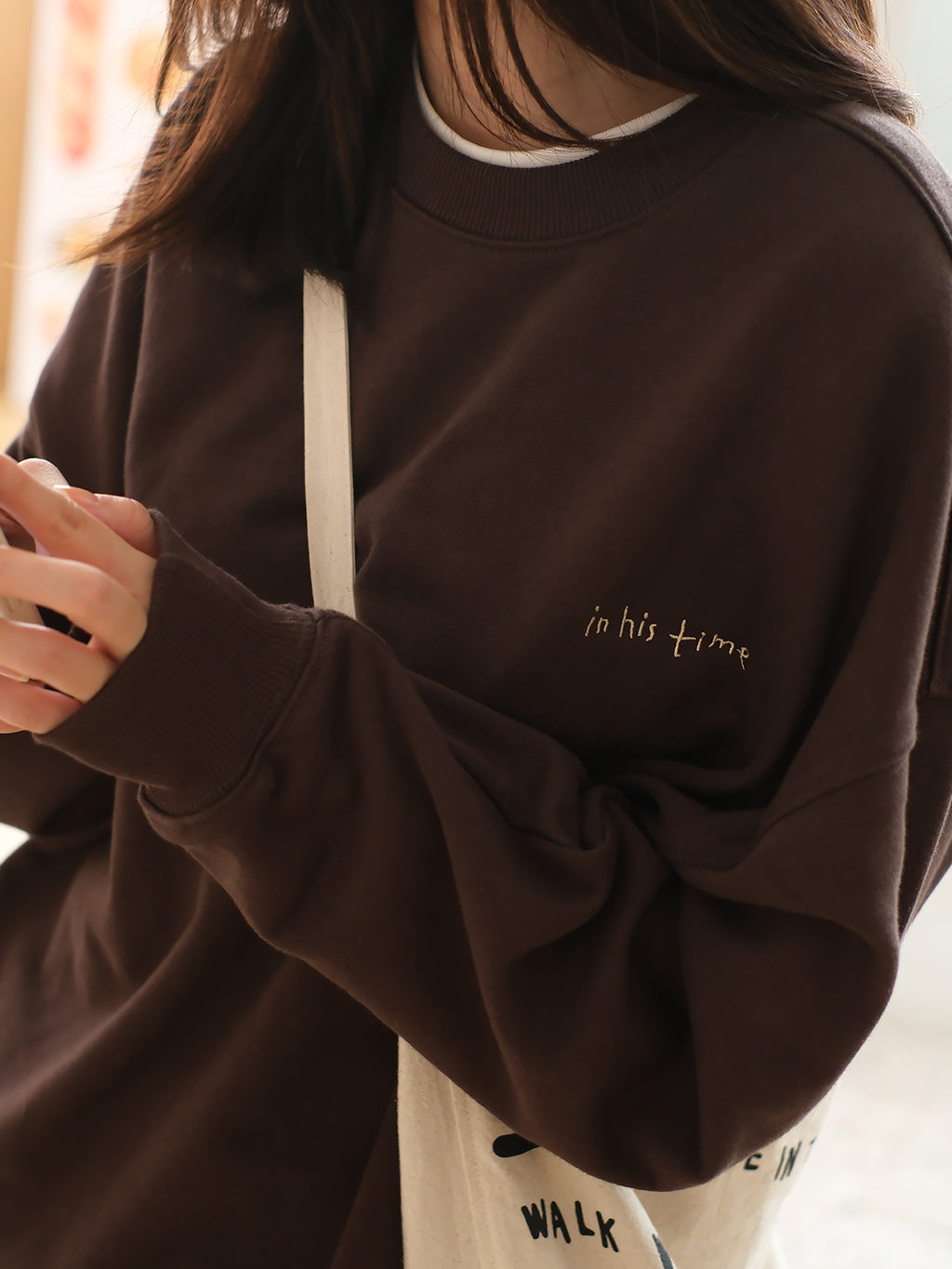 Guangyan Life Hall/Autumn/Winter Heavy Weight 400g Round Neck Woolen Circle Letter Hoodie Couple's Style/Each one becomes beautiful at the right time