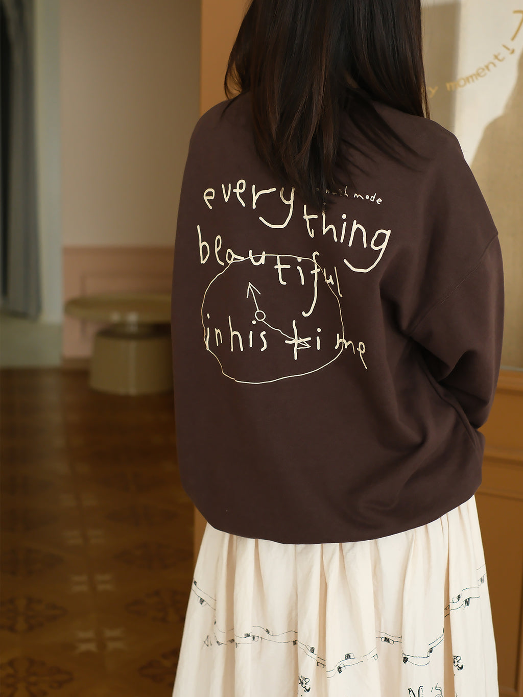 Guangyan Life Hall/Autumn/Winter Heavy Weight 400g Round Neck Woolen Circle Letter Hoodie Couple's Style/Each one becomes beautiful at the right time