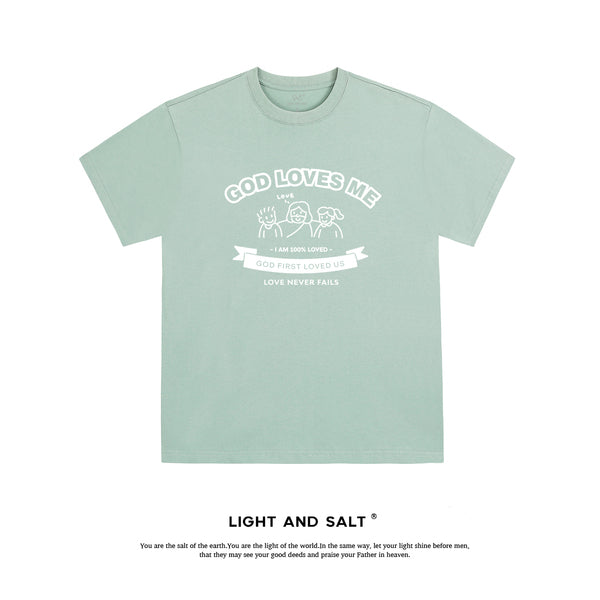 【上帝爱我们】糖果色男女款纯棉宽松T恤情侣团契服 上帝爱我们