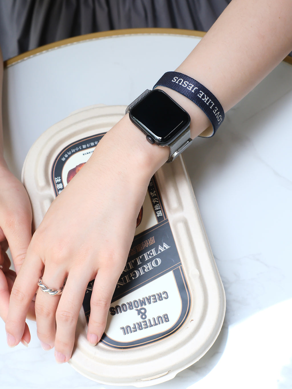 【双面手环】英文设计彩色涤纶高弹松紧手环双面图案手腕带大人儿童手环可滴驱蚊液