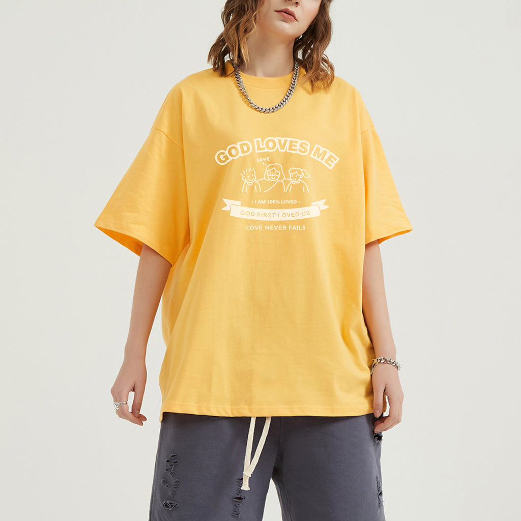 【上帝爱我们】糖果色男女款纯棉宽松T恤情侣团契服 上帝爱我们