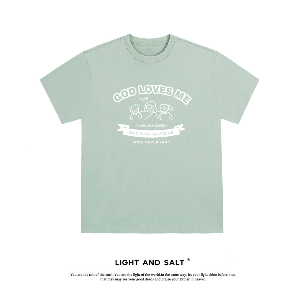 【上帝爱我们】糖果色男女款纯棉宽松T恤情侣团契服 上帝爱我们