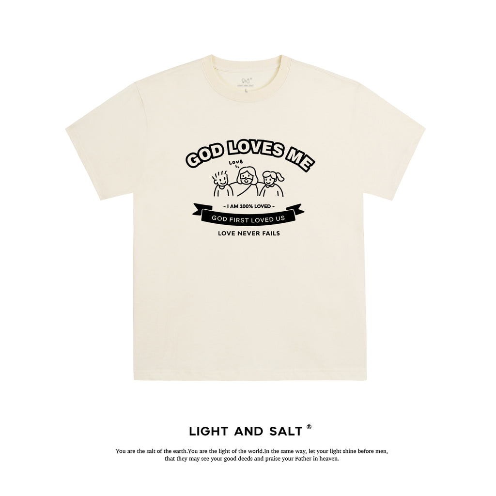 【上帝爱我们】糖果色男女款纯棉宽松T恤情侣团契服 上帝爱我们