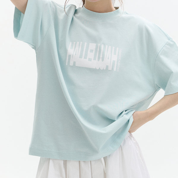 光盐生活馆夏季新款三色230克重磅纯棉宽松简约字母T恤情侣款短袖【赞美】