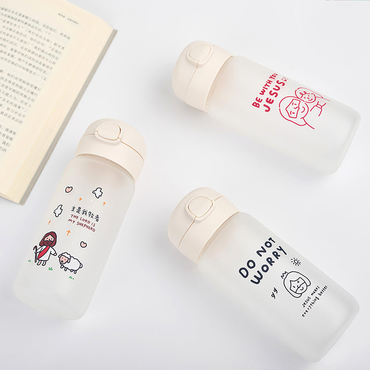 【玻璃吸管杯】磨砂玻璃弹跳盖吸管随行杯