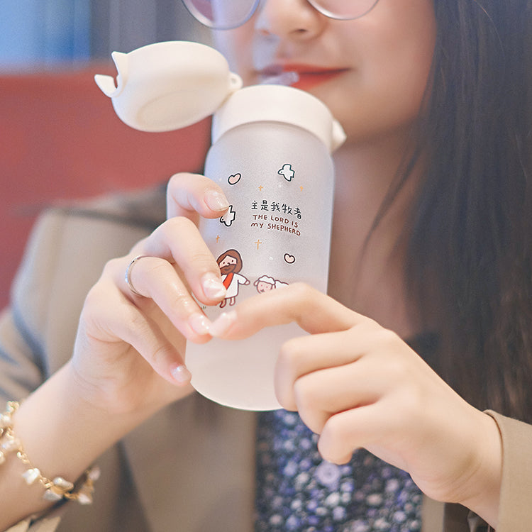 【玻璃吸管杯】磨砂玻璃弹跳盖吸管随行杯