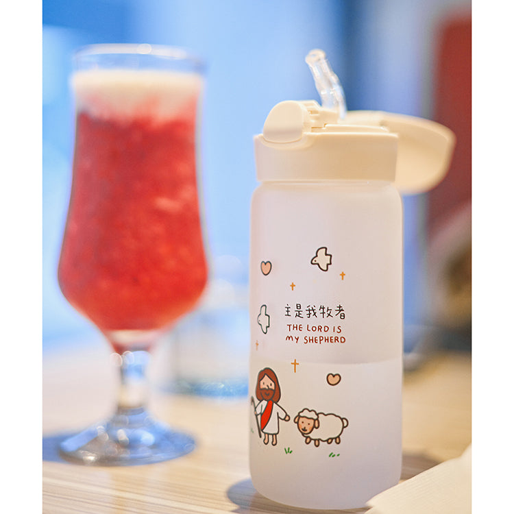 【玻璃吸管杯】磨砂玻璃弹跳盖吸管随行杯