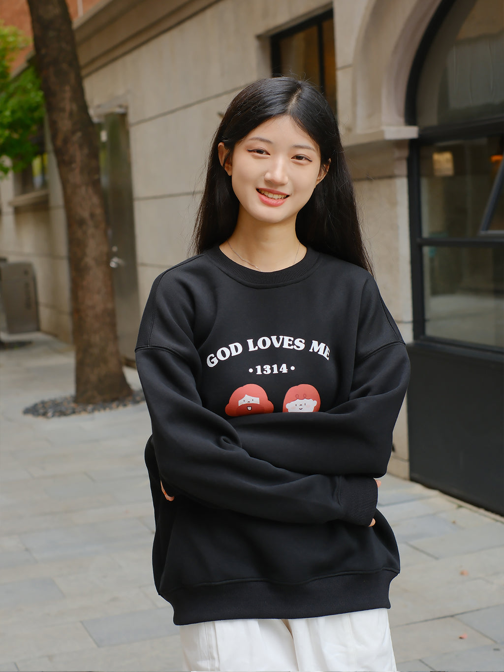 光盐生活馆秋冬新款重磅480g秋冬圆领双层卫衣休闲百搭宽松显瘦情侣款/上帝爱我们