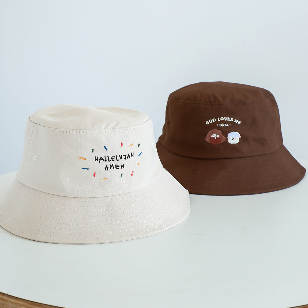 光盐生活馆夏季防晒遮阳渔夫帽男女通用尺码刺绣图案/欢呼喜乐/不论如何，祂都爱你