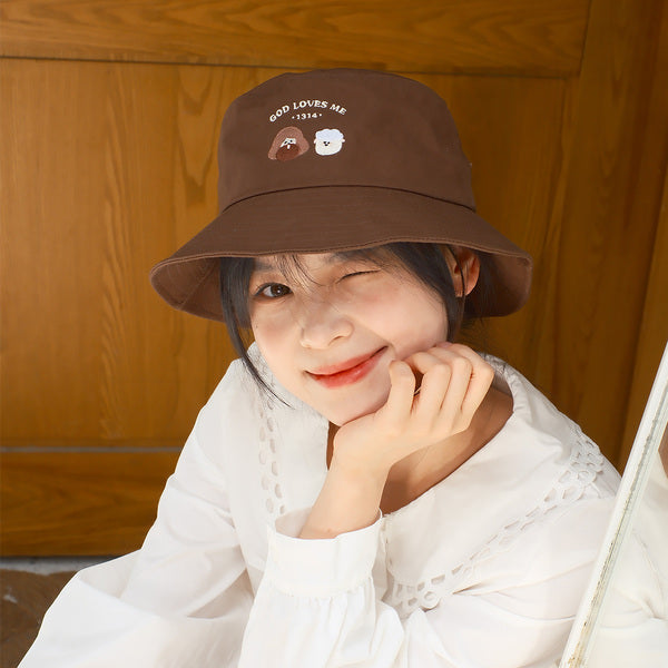 光盐生活馆夏季防晒遮阳渔夫帽男女通用尺码刺绣图案/欢呼喜乐/不论如何，祂都爱你