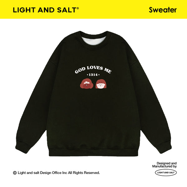 光盐生活馆秋冬新款重磅480g秋冬圆领双层卫衣休闲百搭宽松显瘦情侣款/上帝爱我们