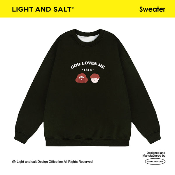 光盐生活馆秋冬新款重磅480g秋冬圆领双层卫衣休闲百搭宽松显瘦情侣款/上帝爱我们