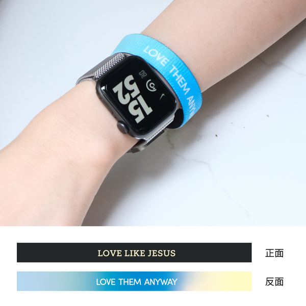 【双面手环】英文设计彩色涤纶高弹松紧手环双面图案手腕带大人儿童手环可滴驱蚊液